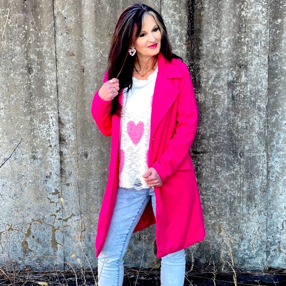 Pink Poppin Button Down Coat - Picture 4 of 5